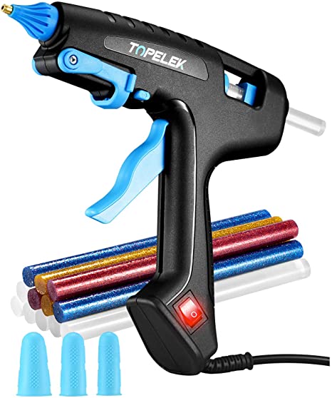 TOPELEK 100W Full-Size Hot Glue Gun with 12 Glue Sticks Transparent & Colored, 3 Finger Protector, Stable Support, Hot Melt Glue Gun for Home Repair, Industrial Uses, Arts & Crafts, DIY Projects