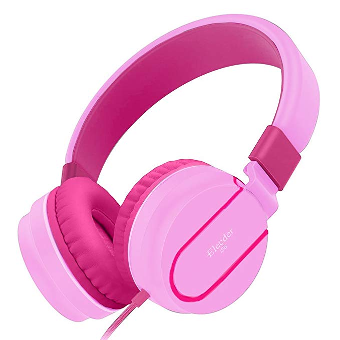 Elecder i36 Kids Headphones for Children, Girls, Boys, Teens, Adults, Foldable Adjustable On Ear Headsets with 3.5mm Jack for iPad Cellphones Computer MP3/4 Kindle Airplane School Tablet, Pink