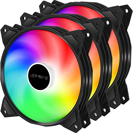 upHere Long Life 120mm 3-Pin High Airflow Quiet Edition Rainbow LED Case Fan for PC Cases, CPU Coolers, and Radiators 3-Pack,(PF120CF3-3)