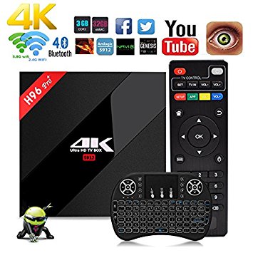 Aoxun Android TV Box Intelligent set-top box H96 Pro Plus CPU Amlogic S912 Octa-core 64 Bits 3GB RAM 32GB ROM with a Wireless Keyboard wifi smart set-top boxes Bluetooth 4.1 and True 4K Playing