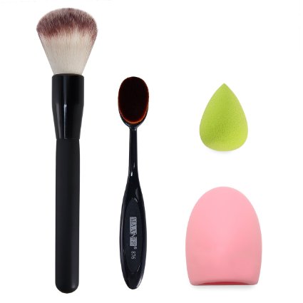 Makeup Brush Oval Cosmetic Cream Powder Blush Makeup Tool Glove MakeUp Washing Cleaning Brush Scrubber Board and Light Green Mini Size Makeup Sponge Puff - A MONEY SAVING SET By SySrion