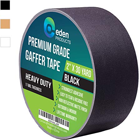 REAL Professional Grade Gaffer Tape 2" X 30 Yards by EdenProducts, Strongest On The Market, Residue Free, Heavy Duty Non-Reflective Matte Finish Cloth Gaff Tape, Multipurpose, Outdoor & Indoor – Black