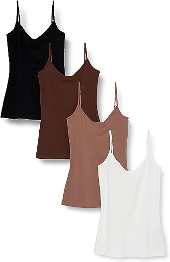 Amazon Essentials Women's Slim-Fit Knit V-Neck Layering Cami (Available in Plus Size), Pack of 4