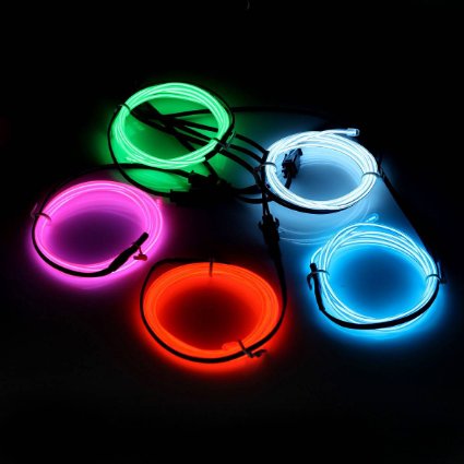 SOLMORE 5 X 1 Metre Five Colors Bright Neon Glowing Strobing Electroluminescent Wire El Wire For Party Xmas Decoration