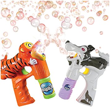 Tiger & Wolf Bubble Blaster Set with Lights and Sound, by ArtCreativity Includes Orange Tiger Bubble Gun, Scary Wolf Bubble Gun & 4 Bottles of Solution, Great Gift for Kids (Batteries Included)