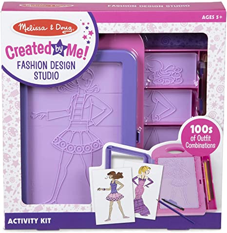 Melissa & Doug Created by Me! Fashion Design Studio Rubbing Plate Activity Kit (Arts & Crafts, 9 Plates, 4 Pencils, Crayon, Great Gift for Girls and Boys - Best for 5, 6, 7 Year Olds and Up)