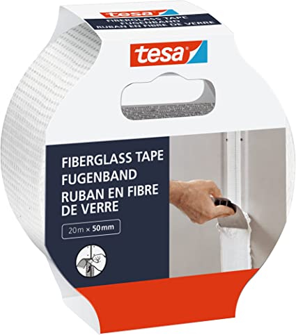 tesa Fibreglass Tape - Repair Tape Made of Glass Fibre for Repairing, Sealing and Masking - for Rough and Smooth Surfaces - Tear-Resistant - 20 m x 50 mm