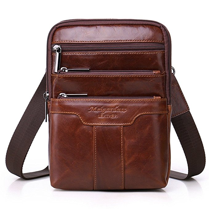 Langzu Men's Genuine Leather Cowhide Vintage Messenger Bag Shoulder Bag Crossbody Bag
