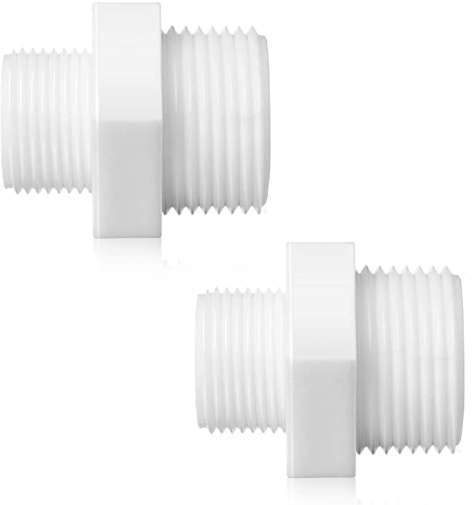 Mudder 2 Pieces PVC Garden Hose Adapter Male Hose Connector Fitting for Rain Barrels Aquariums Water Tanks （White）