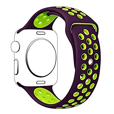 Hailan Band for Apple Watch Series 1 Series 2 Series 3,Soft Durable Sport Silicone Replacement Wrist Strap for iWatch,42mm,M/L,Purple / Green