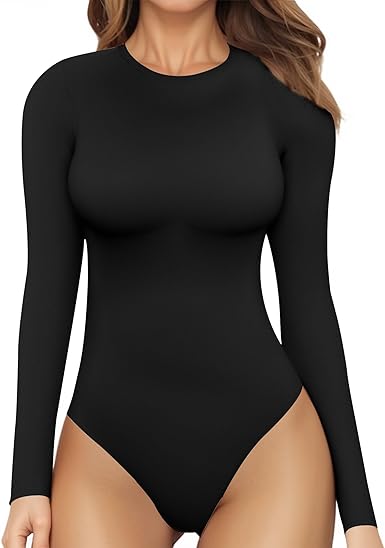 MANGOPOP Long Sleeve Bodysuits for Women Crew Neck Body Suits Clothing