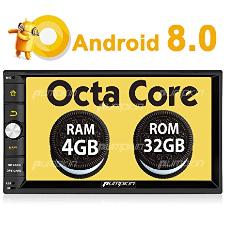 Android 8.0 Car Stereo, Octa Core 32GB  4GB Double Din Radio with Bluetooth, GPS Navigation, Support Fastboot, WIFI, MirrorLink, AUX, Backup Camera, 128GB USB SD, Dash Cam, 7 inch Touch Screen