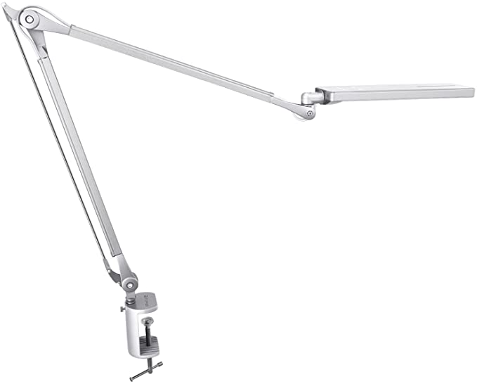 Phive Task Lamp, Metal LED Architect Desk Lamp with Clamp, Highly Adjustable Swing Arm (Eye-Care Tech, 4 Lighting Modes, 6-Level Dimmer, Touch Control, Memory Function, Work Lamp/Office) Silver