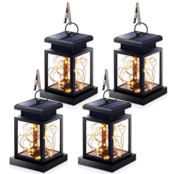 Hanging Solar Lights, Outdoor Hanging Lanterns Lights Solar Fairy String Lights Outdoor Dusk to Dawn Auto On/Off for Garden Patio Yard, Warm White (4Pack)