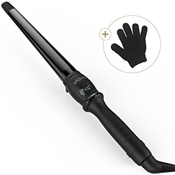 xtava It Curl Wand - Professional Clipless Curling Iron with ¾ to 1¼ Inch Ceramic Tourmaline Barrel - Create Salon Grade Wavy Hair with Cool Tip LCD Display Auto Shut Off Storage Pouch Heat Glove