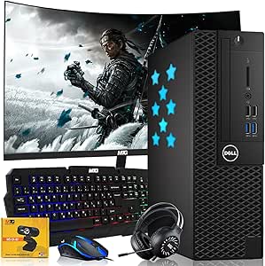 Dell Desktop PC Gaming Bundle - Core i7, 32GB RAM, 1TB SSD, 24-inch Curved Monitor, GT 1050Ti, RGB Keyboard with AI-Enhanced Copilot Key and Mouse, RGB Headphone, Webcam, Wi-Fi, Win 11 Pro (Renewed)