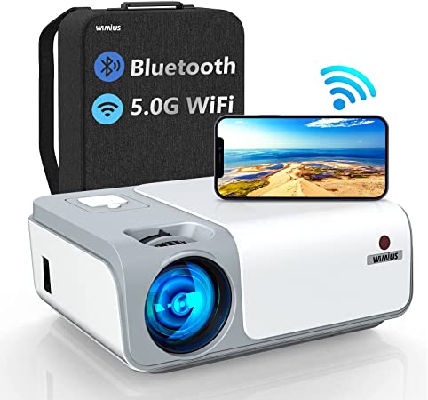 WiMiUS Projector 340ANSI 5GWiFi Bluetooth Full HD Native 1920×1080P Supports 4K Projector, 4D Keystone Digital Zoom -50%, Portable Wireless LCD Home&Outdoor Video Projector for iOS/Android/PS4/TV Stick/PC