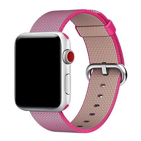 Hailan Band for Apple Watch Series 1 / 2 / 3,Fine Woven Nylon Wrist Strap Replacement with Classic Buckle for iwatch,38mm,Pink
