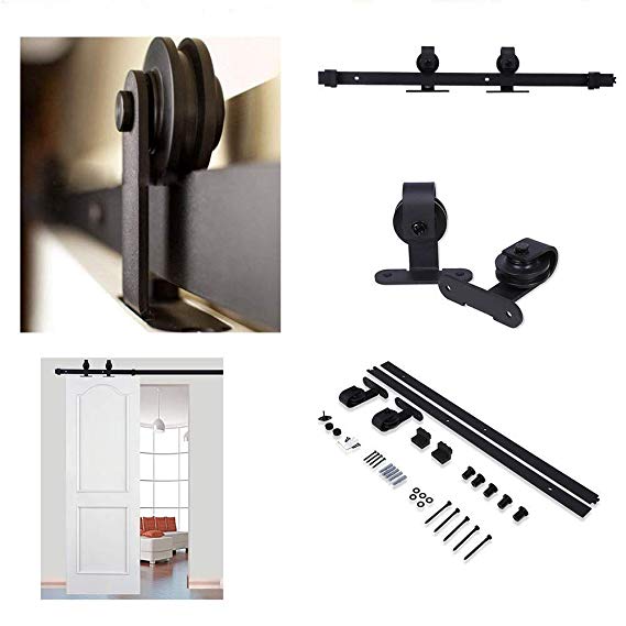 6FT / 6.6FT Modern Sliding Barn Wood Door Hardware Closet Steel Slide Rail Antique Track Set for Single Wooden Door (6FT / 1830mm)