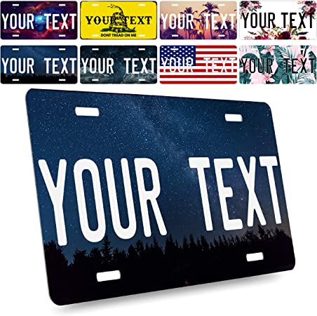 United Craft Supplies Custom License Plate for Cars - Your Text Here | 6 Fonts, 24 Patterns | 6x3 12x6 Personalized Aluminum Novelty License Plates