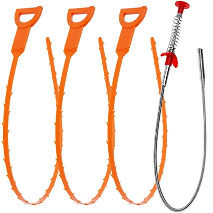 Vastar AG02 4 in 1 Drain Snake Hair Drain - 3 Pack Drain Auger Clog Remover Cleaning Tools & 1 Pack Drain Relief Tool