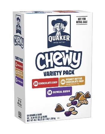 Quaker Chewy Granola Bars Variety Pack, 58 Count