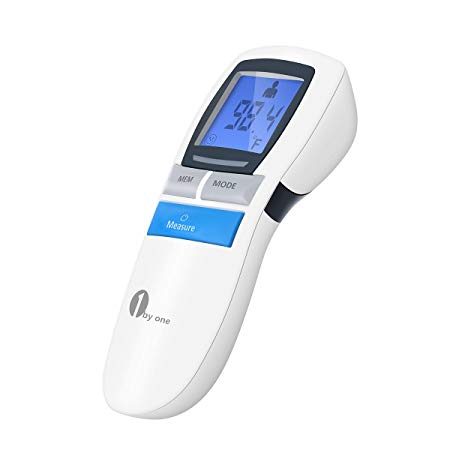 1byone Non-Contact Infrared 6-in-1 Thermometer with Forehead and Object Measurement, Night Mode, 30 Readings in Memory, Fever Alarm, and Backlit LCD Screen for Accurate, Secure, Instant Reading