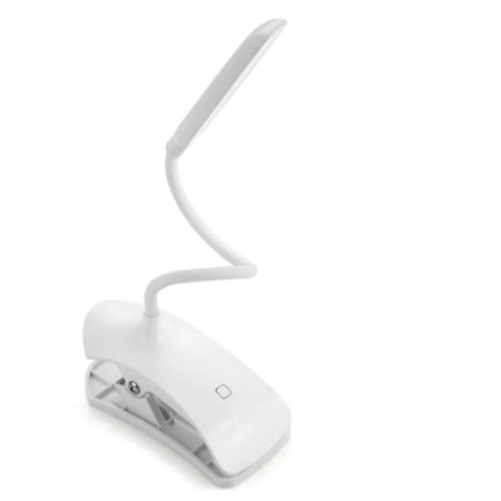 IYOOVI Flexible Desk LED Lamp Clip on Reading Lamp Cordless Touch Sensitive Bedside Light USB Rechargeable with 3 Level Brightness White