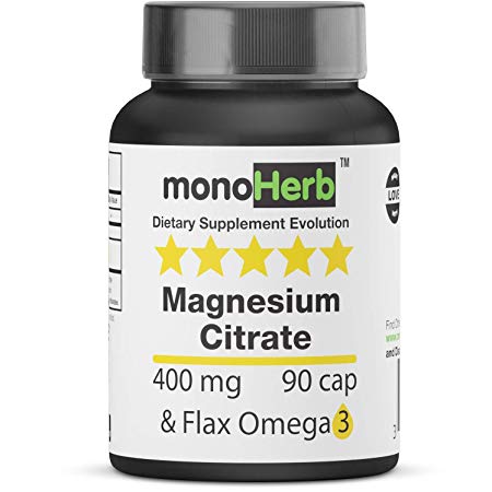 Magnesium Citrate 400mg, 90 Vegan Capsules with Premium Omega 3 - Extra high Absorption
