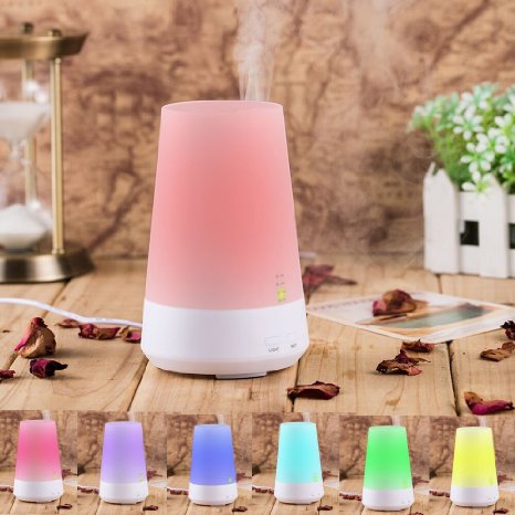 New Version Travel-size 4 Timer Modes 100Ml Ultrasonic Diffuser Essential Oil Diffuser with Color Changing Led Lamps Aroma Humidifier with Waterless Auto Shut-off Function for Home Office Spa
