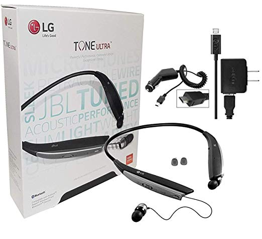 By JBL - LG Tone Ultra 820 Black Bluetooth Wireless Stereo Headset with LG Wall Charger and Car Charger (Certified Refurbished)