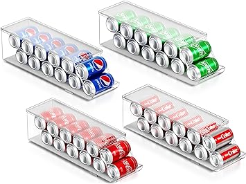 Sorbus Soda Can Organizer for Refrigerator - Stackable with Lid, Holds 12 Cans Each, BPA-Free - Fridge Organizers and Storage, Soda Can Dispenser for Refrigerator, Drink Organizer for Fridge (4 Pack)