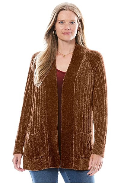 Woman Within Women's Plus Size Open Front Chenille Cardi