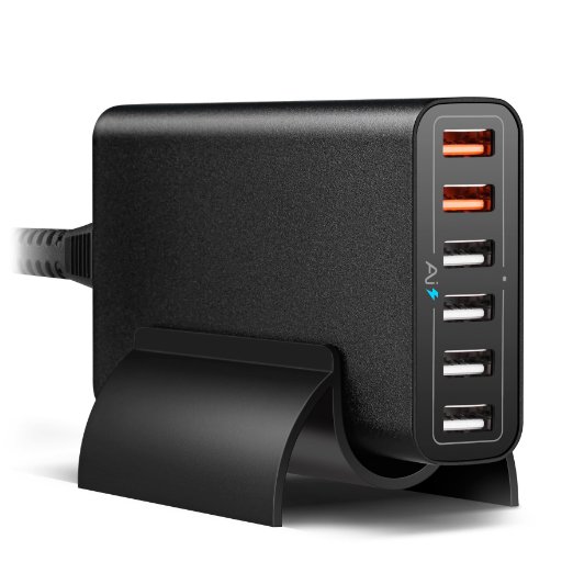 Hunda 2.0 Quick Charge 60W High Speed 6 Ports Desktop Multi-Port USB Charging Station Wall Travel Charger for iPhone 6/ 6 Plus, iPad Air 2/ Mini 3, Samsung Galaxy S6/ S6 Edgeand More (Black)