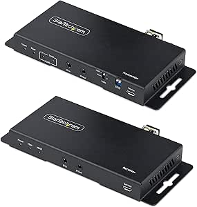 StarTech.com 4K HDMI Over Fiber Extender Kit, 4K 60Hz up to 3300ft (Single Mode) or 1000ft (Multimode) LC Fiber Optic, HDR, HDCP, Audio/RS232/IR Extender, Transmitter and Receiver Kit (ST121HD20FXA2)