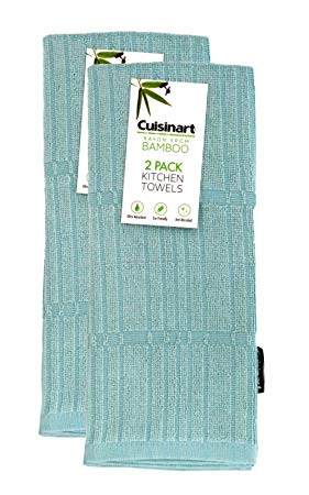 Cuisinart Bamboo Dish Towel Set - Kitchen and Hand Towels for Drying Dishes / Hands - Absorbent, Soft and Anti-Microbial-Premium Bamboo / Cotton Blend, 2 Pack, 16 x 26", Turquoise, Bark-Effect Design