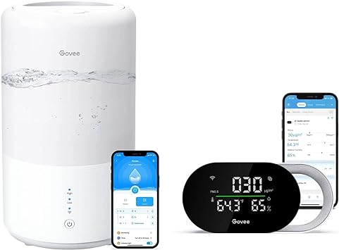 Govee Smart WiFi Humidifiers for Bedroom Bundle with Govee Smart Air Quality Monitor