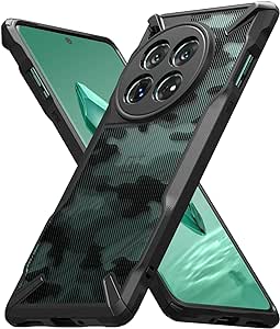 Ringke Fusion-X Kompatibel mit OnePlus 12 Hülle [Fallschutz in Militärqualität] Anti-Kratzt Rückseite Stoßstange Schutzhülle mit Handykette Löcher - Camo Black