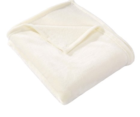 HS Velvet Plush Throw, Home Fleece Throw Blanket,Solid Micro Plush Throw Blanket, 50 by 60-Inch, Ivory