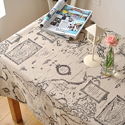 Linens Tablecloths Picnic Burlap Tablecloth for Round&Rectangular&Oval Table Cover with Map Printed(Map,23x23In)