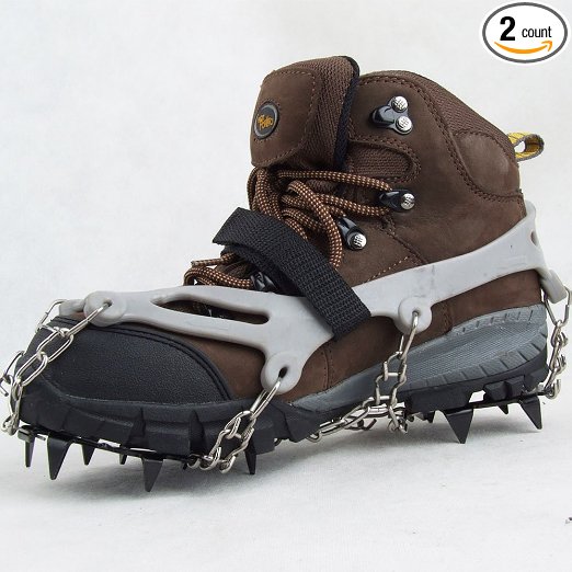 Lixada 1 Pair 12 Teeth Claws Crampons Non-slip Shoes Cover Stainless Steel Chain Outdoor Ski Ice Snow Hiking Climbing Grey