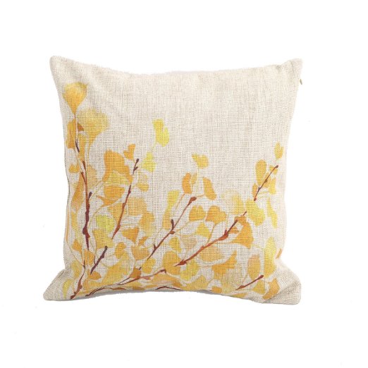 Cotton Linen Decorative Throw Pillow Case Cushion Cover (Yellow Flower) 18 "X18"