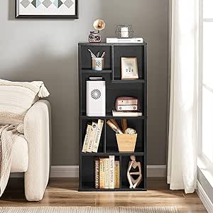 VECELO 42 Inch High Bookcase, 4-Tier Modern Storage Cabinet with Height Difference Shelves for Standard Textbooks, Floor Standing, 7 Cubes, Horizontal Available, Easy Assembly, Vintage Black