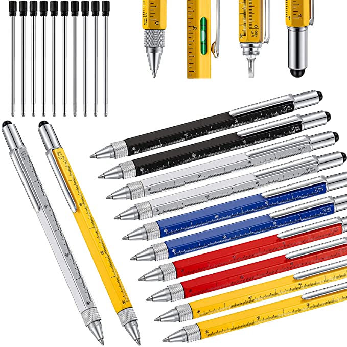 10 Pieces Screwdriver Pen Multitool Tech Tool Pen 6 in 1 Screwdriver Tool Pen with Stylus Gadget Pen and 10 Pieces Pen Refills for Christmas, Father's Day, Valentine, Birthday Present