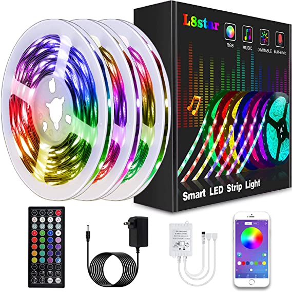 LED Lights, KIKO Smart Led Lights Strips 50ft/15m RGB Strip Lights 5050 with Remote Controller Sync to Music Apply for Bedroom, Party and Home Decoration (50FT)
