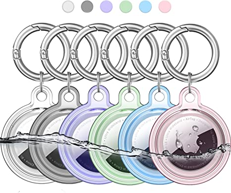 IPX8 Waterproof Airtag Holder, 6 Pack Apple Airtags with Keychain, AirTag Case for Luggage, Dog Collar, Keys, Anti-Scratch Full Body Protective Airtag Holder (6 Colors)