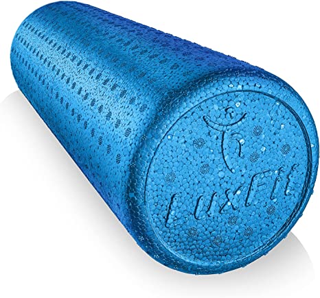 LuxFit High Density Foam Roller for Back Pain Legs and Muscles Extra Firm with Online Instructional Video (Solid Blue, 24-Inch)