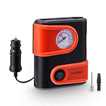 Alloyseed Portable Tire Inflator, Mini Air Compressor Pump with Built-in Gauge, 12V DC 100 PSI Tire Pump with Emergency Light for Car, Truck, Vehicle, Bicycle RV and Inflatables (Type1)