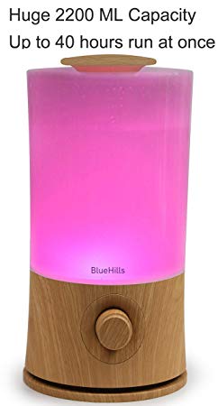 BlueHills Premium 2000 ML Large Essential Oil Diffuser Aromatherapy Humidifier for Large Room Home 40 Hour Run Huge Coverage Area 2 Liter Mood Lights Extra Large Capacity Huge Diffuser Wood Grain E005