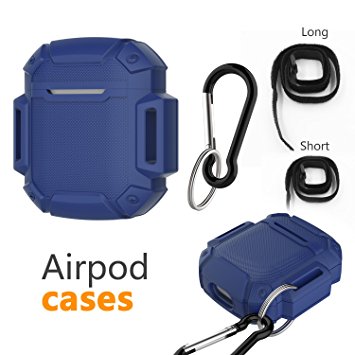 AirPods Charging Case Waterproof Protective Shock Resistant Silicone Cover Sports Design with Hard Sleeve and Keychain for Apple Airpods(Blue)